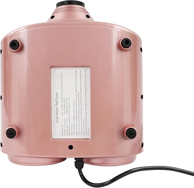 High Velocity Pet Dryer, 3600W Adjustable Airspeed (98.43-229.66 ft/s) & Temperature (77-149℉), Dual Motor Dog Grooming Blower with 2 Nozzles - Pink