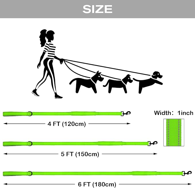 Joytale Dog Leash for Large Dogs that Pull, Double Handle, 6FT, Green | Traffic Handle for Control, Padded Handle Reduces Hand Strain, Reflective Stitching for Night Safety, Strong Nylon Webbing
