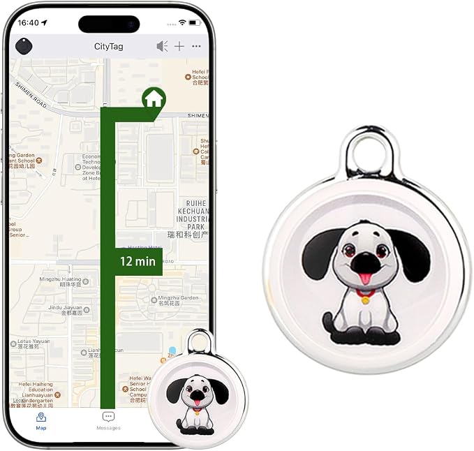 GPS Pet Tracker for Dogs & Cats, No SIM Card or Monthly Fees, iOS & Android | 1-Minute Location Updates, 1-Year Replaceable Battery, IPX7 Waterproof Design with Built-In Attachment Loop