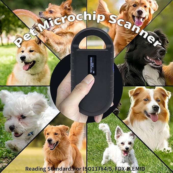 Pet Microchip Scanner ISO11784/85/FDX-B/EMID Animal Handheld Reader,134.2kHz Pet ID Scanner Rechargeable Animal Chip Registration, for Dog/Cat/Pig/Animal (Pure Black) with Storage Memory