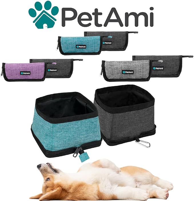 PetAmi Collapsible Dog Bowls, 2 Pack, Travel Set, Blue