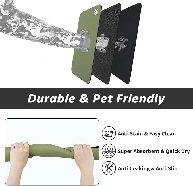 HotLive Dog Food Mat - Absorbent Cat Mat for Food and Water, No Stains Pet Feeding Bowl Mat, Easy to Clean Pet Placemats, Quick Dry Dog Water Dispenser Mat for Messy Drinkers | Paw Green 24"x36"