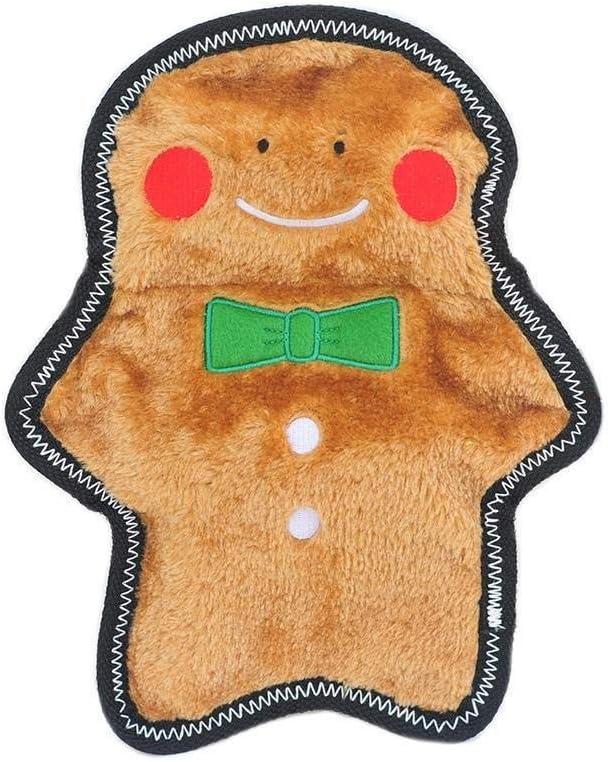 ZippyPaws - Holiday Z-Stitch Extra Tough No Stuffing Plush Dog Toy with Squeaker, Gingerbread Man