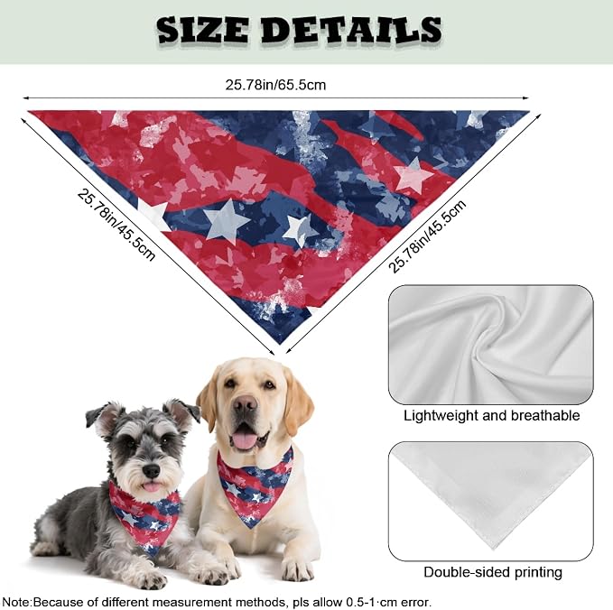 Jeiento USA Flag Dog Bandanas Adjustable Bib for Dogs Cat Holiday Outfits Stars Triangle, Medium