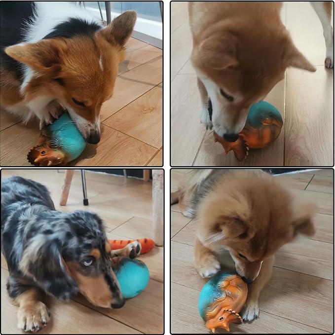 Squeaky Latex Dog Toys,Cute Dinosaur Egg Dog Squeaky Chew Toys for Training,Fetch Interactive Play for Small Medium Large Dogs,5.5inch