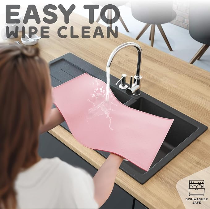 Dog Food Mat - 24x15 Raised Edges Dogs Mat for Food and Water Prevent Spill, Waterproof Cat Food Mats Protect Floors, Easy Clean Dog Bowl Mats for Food and Water, Silicone Pet Feeding Placemats Pink