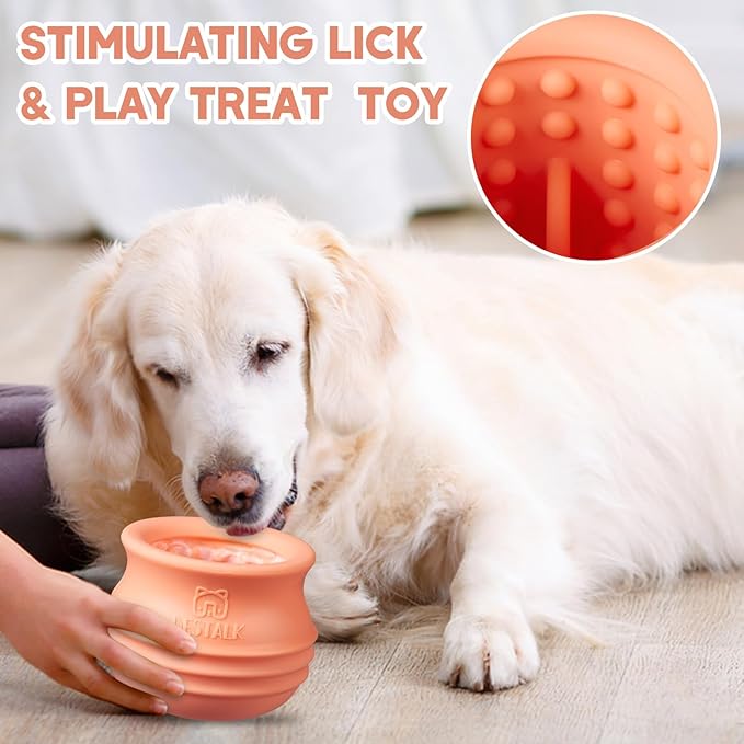 Dog Enrichment Treat Toy, Long-Lasting Wobbly Interactive Freeze Lick Toys for Dogs, Stuffable Puzzle Feeder Toy for Boredom, Silicone Treat Dispensing Chew Toy (Pastel Orange,S)