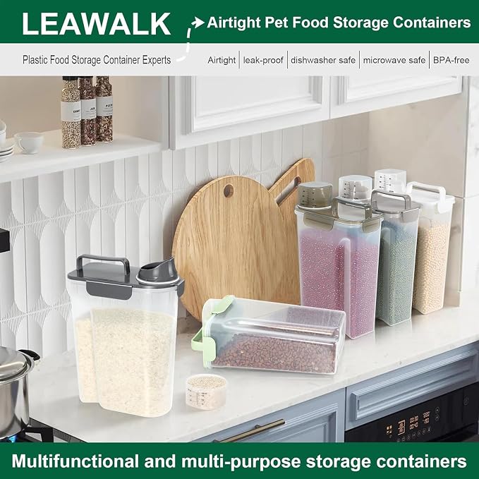 LEAWALK 5Lbs /6Qt/5l Airtight Cat Dog Food Storage With Upgraded Large Nozzle BPA-Free, 2-Pack, 5Lbs, Dark Gray