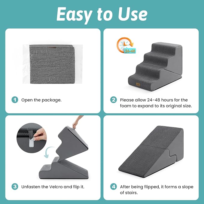 COZY KISS Dog Stairs for Small Dogs, 4-Step 2-in-1 Dog Steps,19.7" H | 4-step dog stairs and ramps,Non-Slip Base,for Couch & Bed, Dark Grey