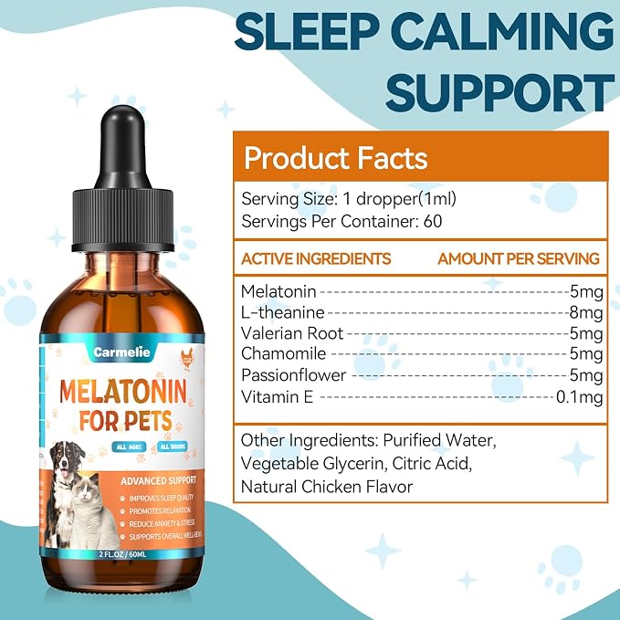 Melatonin for Dogs & Cats, Sleep Relaxation Calm Support Chicken Flavor