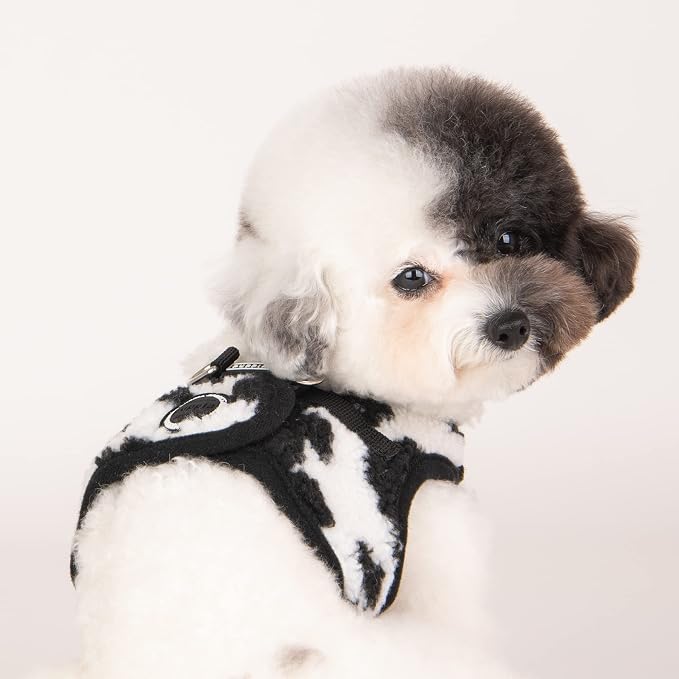 Puppia Serval Vest Dog Harness Step-in Warm Winter Leopard Pattern for Small and Medium Dog, Black, Small
