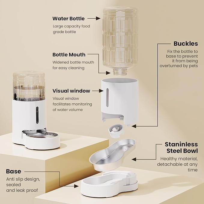 CZPET 4L Pet Water Dispenser Without Electricity Unplugged Automatic Water Bowl Dispenser Gravity Water, 4L, White