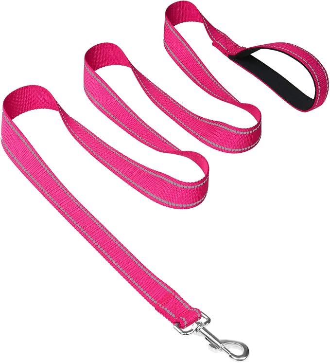 Joytale 6FT1'' Dog Leash and Collar (16-24"), Reflective Soft Neoprene Padded Pet Collars and Leashes for Large Dogs, Hotpink