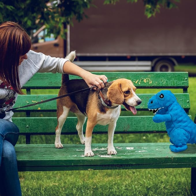 Andiker Dog Squeaky Toys, 8.66 in Plush Dogs Toy Soft Dogs Chew Toys in Dinosaur Shape for Chewing Biting Stuffed Dog Toys with a 3.93 in Squeaker and Crinkle Paper for All Puppy (Blue)