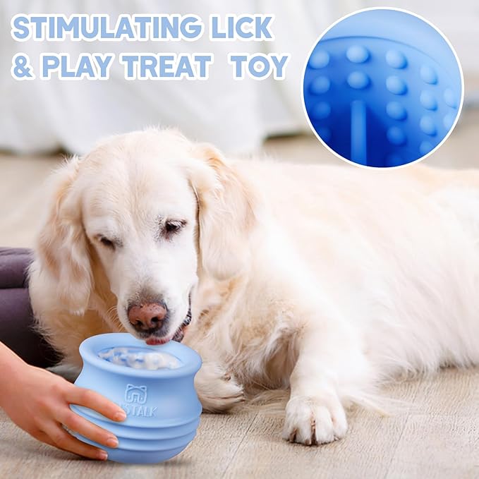 Dog Enrichment Treat Toy, Long-Lasting Wobbly Interactive Freeze Lick Toys for Dogs, Stuffable Puzzle Feeder Toy for Boredom, Silicone Treat Dispensing Chew Toy (Baby Blue,L)