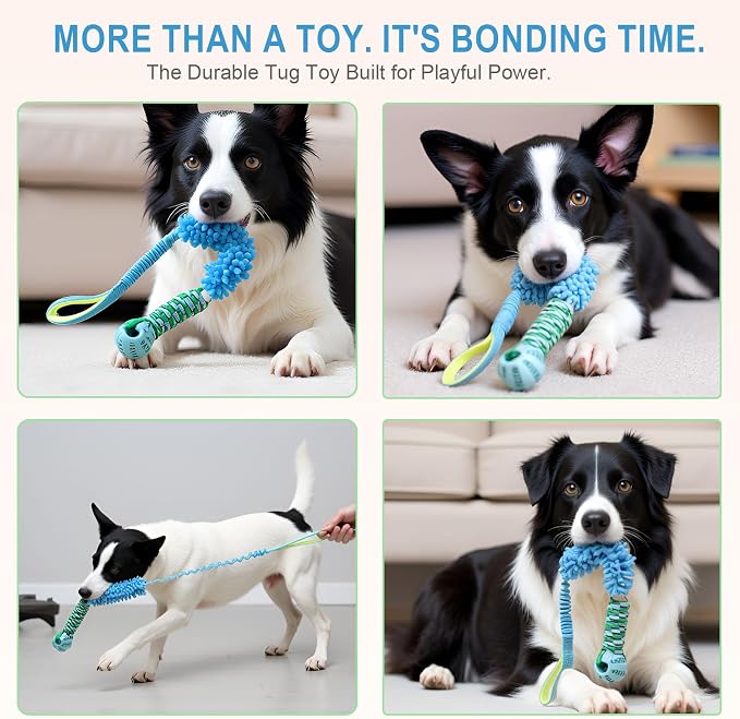 Dog Tug Toy - Interactive Dog Rope Toys, Stretchy Bungee Handle, Strong Squeak Rope Toy for Large Dogs, Puppies, Middle Dogs (Blue)