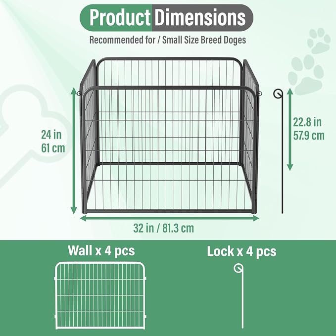 FDW Dog Playpen Kennel, 24in 4 Panels, Black