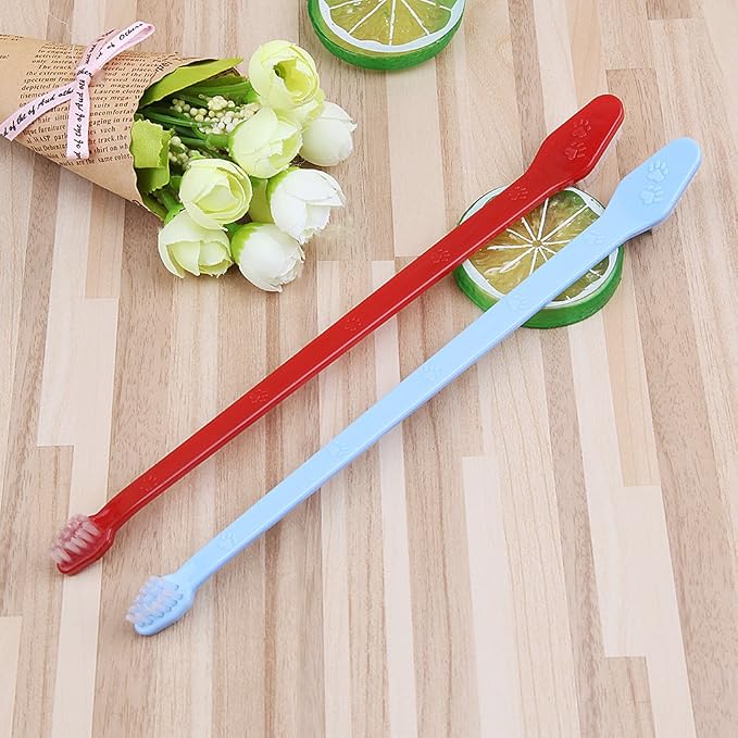 Double for Head Dog Toothbrush Long Handle Pet Toothbrush for Small Large Pet Supplies