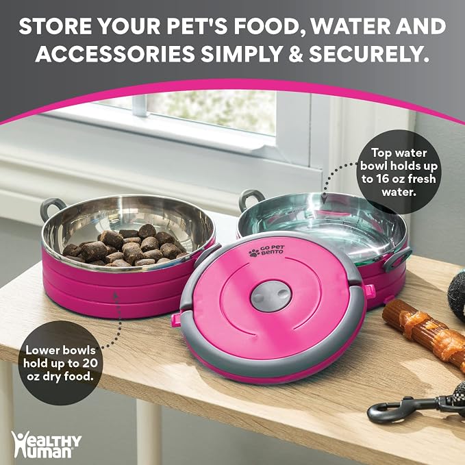 Healthy Human Travel Pet Bento Bowls, 2 Pack, Pink