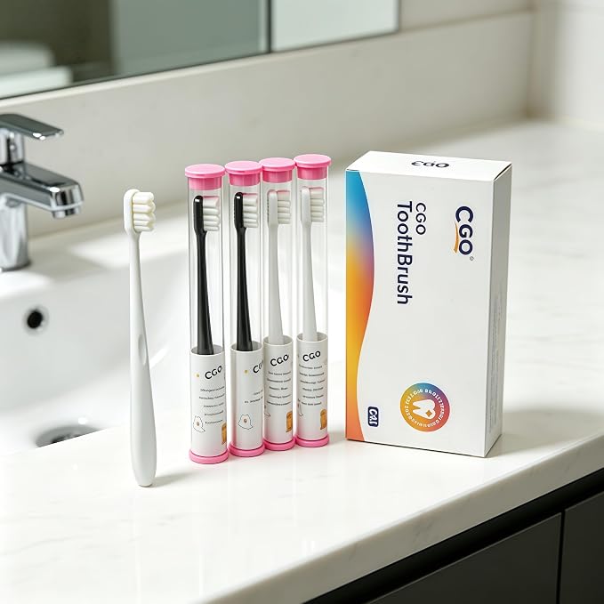 CGO Small Dog Toothbrush - 4Pcs Pet Toothbrush Set with Soft Bristles for Gentle Teeth Cleaning, Dental Care Kit for Small Pets