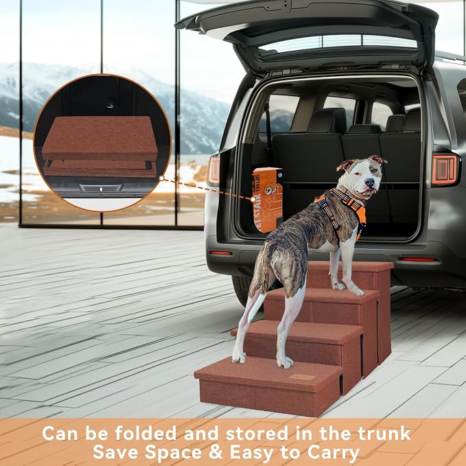 Zerbuger Dog Stairs with Condo 23" H, 4-Step Wider Dog Steps for High Beds Window, Folding Storage Pet Stairs Gift for Small/Medium/Large Old Dogs Cats, Ramp for Climbing Car Hold Up to 200 lbs, Brown