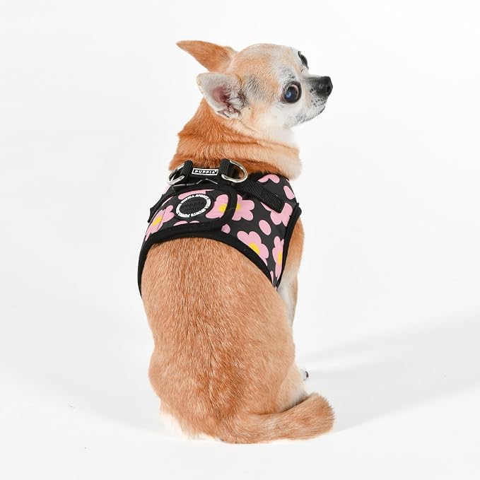 Puppia Bacopas Dog Vest Harness B (Step-in) Fashionable Flower Pattern Spring Summer Harness for Small and Medium Dogs, Black, Small