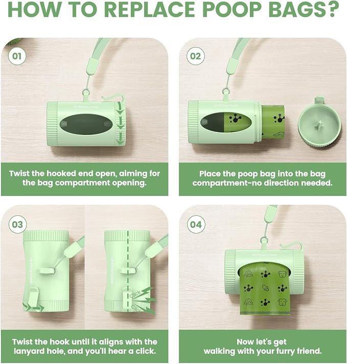 Dog Poop Bags Rolls with Retractable Poop Bag Holder, Leak Proof and Extra Thick Lavender Pet Waste Bags, 70% Recycled GRS Certified, 1 Dispenser and 105 Bags for Doggy Walking & Cat Litter