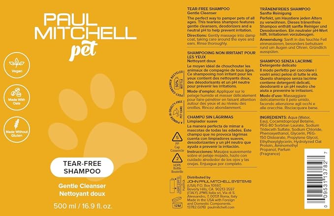 Paul Mitchell Pet Tear-Free Shampoo, Gentle Cleanser, 16.9 fl oz