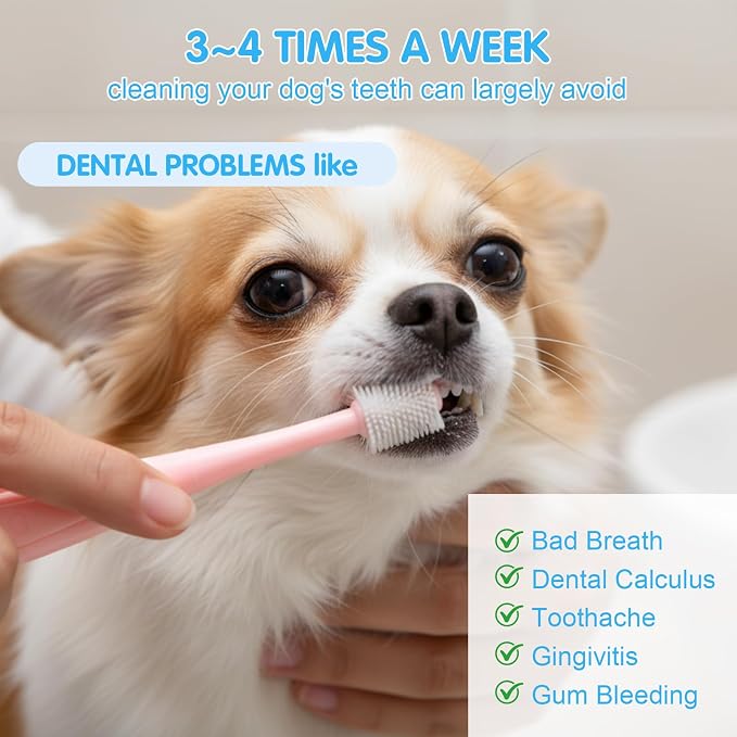 Chihuahua Toothbrush, Soft Small Dog Toothbrush, Silicone 360 Pet Tooth Brushes for Dogs and Cats, Canine Dental Care Set of 3 Different Shapes