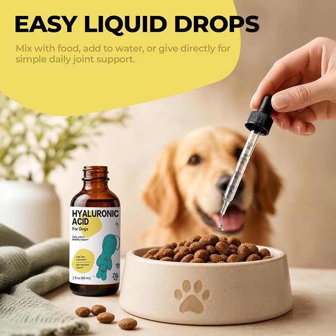Hyaluronic Acid for Dogs, Hip & Joint Mobility, Skin Hydration Liquid Drops