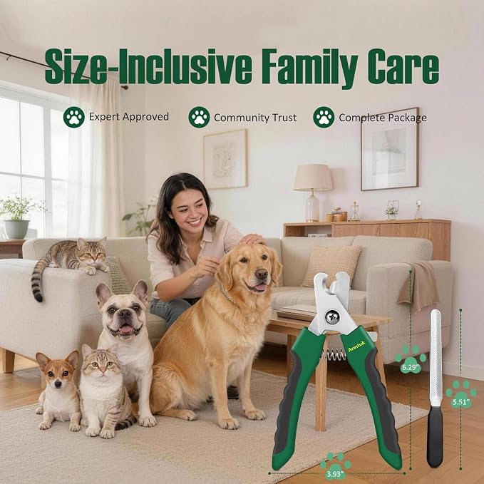Ergonomic Dog Nail Clippers with Nail File, Green
