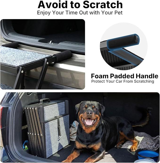 Veehoo Collapsible Dog Stairs for Large Dogs Extra Wide, 4 Steps Folding Dog Steps for Car Truck SUV 20" Wide, Heavy Duty Pet Loader Ramp Ladder Portable with Non Slip Surface, Support up to 200lbs