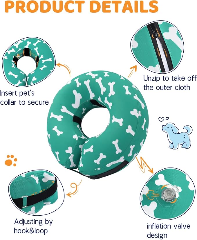 Supet Inflatable Dog Cone Collar Alternative After Surgery, Dog Neck Donut Collar Recovery E Collar for Neuter, Soft Pet Cone for Small Medium Large Dogs
