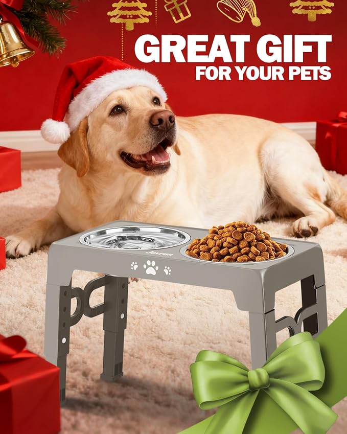 Jovrun Elevated Dog Bowls for Small Medium Large Size Dogs, Non-Slip Dog Feeder with 2 Food Water Bowls, 2-5 Heights Adjustable Raised Bowls Stand