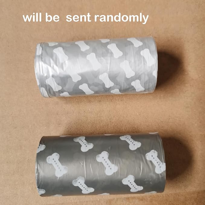 5 Rolls Portable Bone Shape Dog Poop Bags - Silicone Dispenser Refills - Outdoor Travel (Grey)