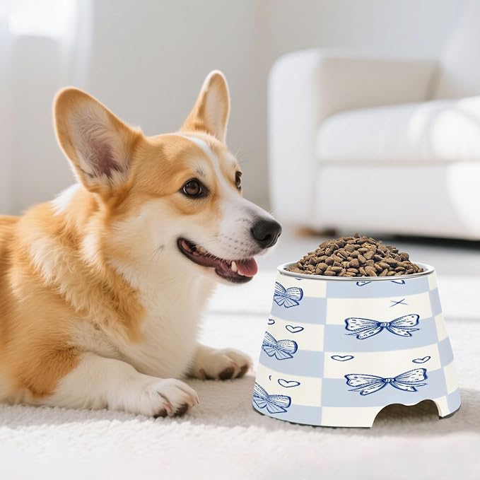 Blueangle Elevated Dog Bowls with Stainless Steel - Non-Slip 2.3 Cup High Capacity Pet Dish for Spinal Health & Cute Bows Design(412)