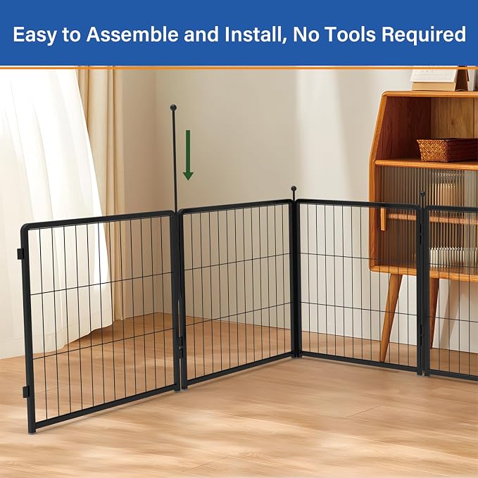 Dog Playpen 36 inch 12 Panels for Indoor & Outdoor Use – Heavy-Duty Metal Pet Fence with Ground Stakes, Rounded Ball Tops for Safety, Stable & Foldable Design, Easy to Assemble