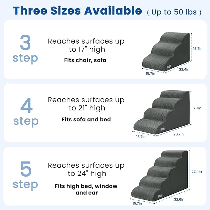 Airpanda Dog Steps for Bed, 4 Step Pet Stairs for Small and Medium Dogs, Non-Slip Dog Ramp with Washable Cover, High-Density Support Foam for Easy Climbing,Grey