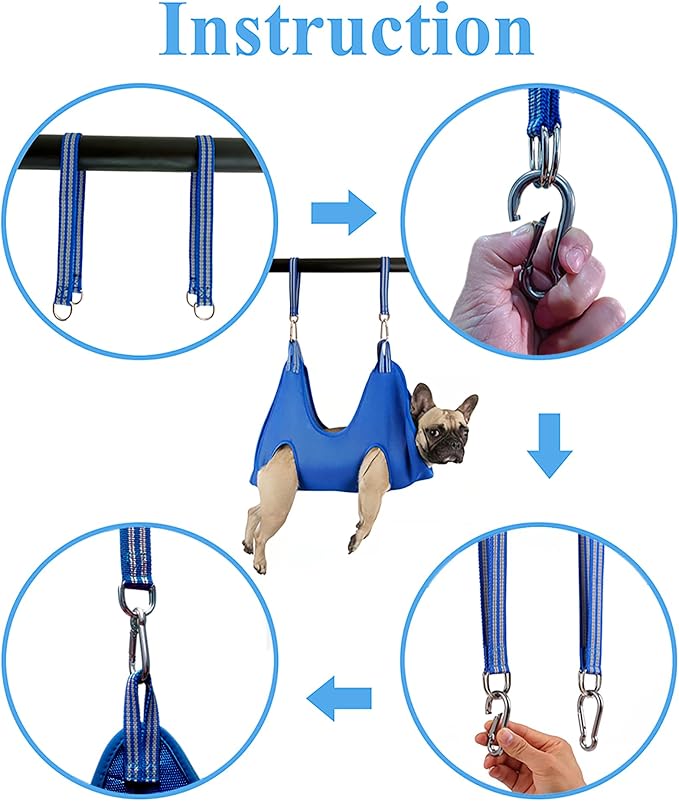 Kkiimatt 10-in-1 Pet Grooming Hammock - XXL/Under 120lb Blue