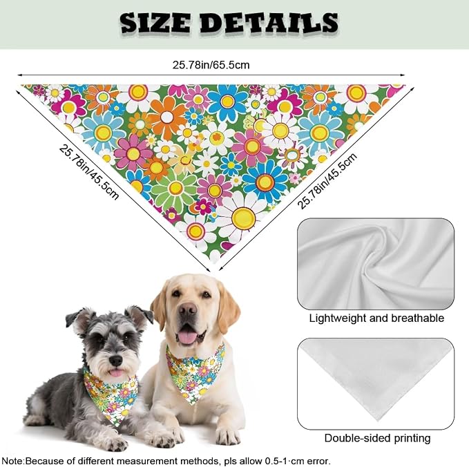 Forchrinse Hippie Floral Dog Bandanas Triangle Bib Scarf Dog Kerchief Adjustable Pet Costume for, One Size, Small