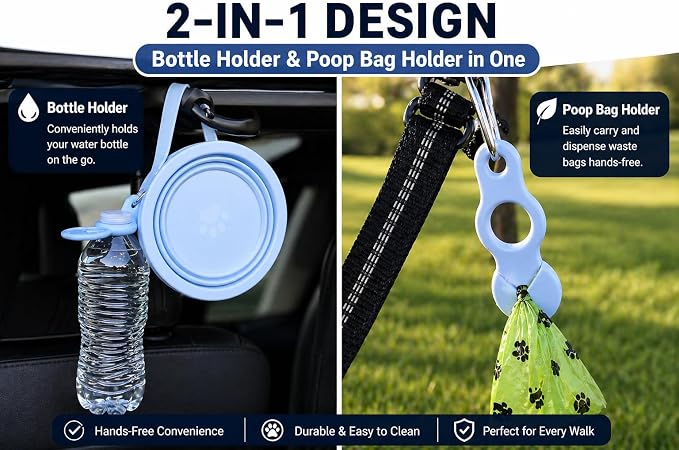 Blue Slow Feeder Travel Dog Bowl Set, 30oz Steel + 20oz Silicone