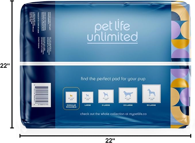 Pet Life Unlimited Create-a-Size Puppy Pads for Dogs, 50 Count, 22" x 22" Dog & Puppy Potty Training Pee Pads, Fragrance-Free, Customizable Layout, Leak-Proof, Super Absorbent, Quick-Dry, Made in USA