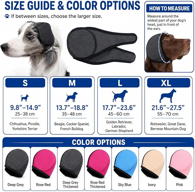 Dog Ear Muffs Noise Protection, Adjustable No-Flap Dog Ear Cover for Fireworks, Thunderstorms, Grooming, Blow Drying