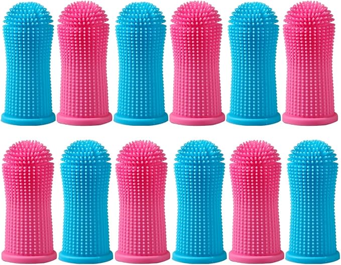 12 Pack Food Grade Silicone Finger Pet Toothbrushes Kit for Dogs Cats Dental Care Teeth Cleaning 360° Dog Finger Toothbrush