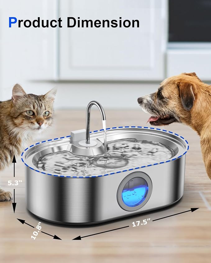 3.4Gal Dog Water Fountain for Large Dogs, 13L Stainless Steel Large Pet Fountain with Deeper & Wider Drinking Area, Automatic Dog Water Bowl Dispenser with Water Window