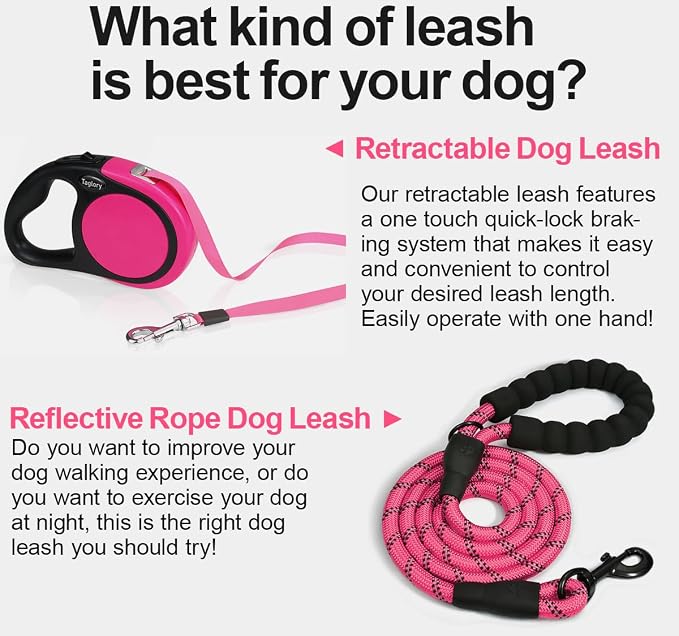 Taglory Retractable Dog Leash, One-Handed Brake, 16ft, Up to 44 lbs, Pink | More Freedom While Staying in Control, Smooth Retraction, Tangle-Free Design, Easy-Grip Handle, Daily Neighborhood Walks