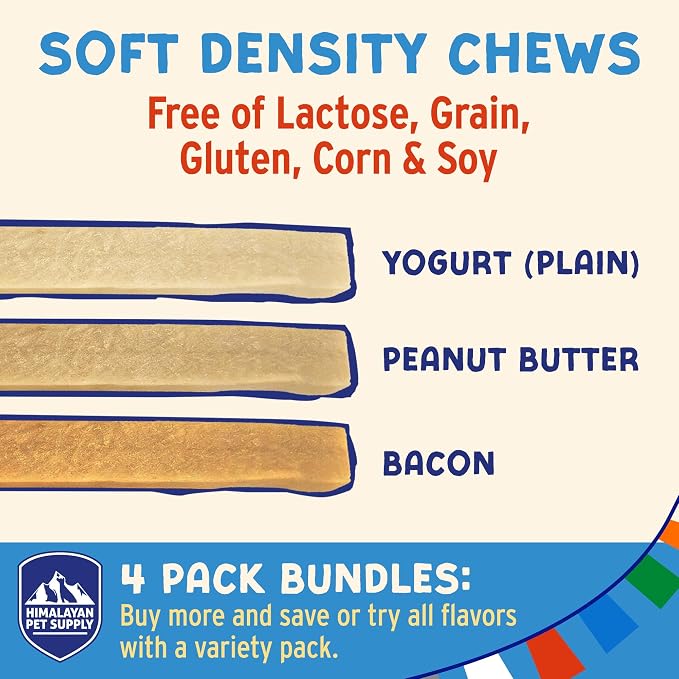 Himalayan Dog Chew Yogurt Sticks, Yogurt, Dog Treats with Prebiotics, Probiotics & Protein, Digestive Support, Lactose & Gluten Free, Natural Dog Treat for All Breeds, Made in America, 4pk