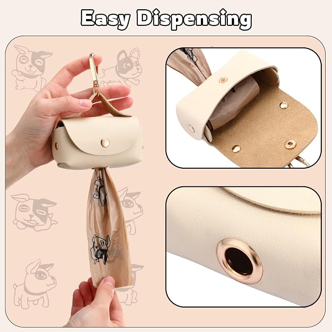 Affrolling 5 Pcs Leather Dog Poop Bag Holder Christmas Include 45 Scented Poop Bags Dispenser Cute for Travel Walking Dog Park and Outdoor Use(Apricot)