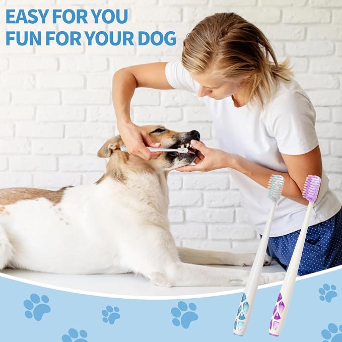 E.M&S.T by Emmeliestella Dog Toothbrush for Large Dogs, Pet Dental Care, Reduce Pets Teeth Plaque, Soft Bristles, 360 Rotating Brush Head, Removing Bad Breath Tartar, 3PCS (Green&Purple)