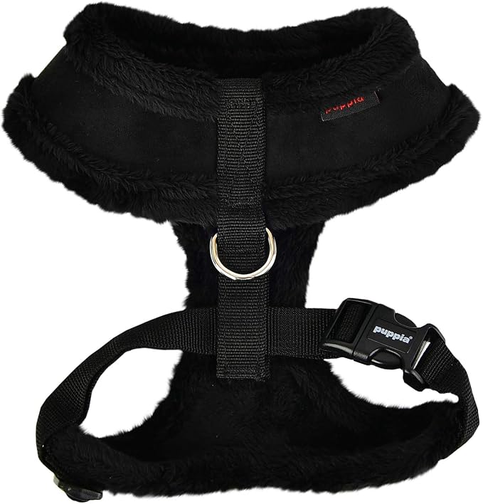 Puppia Terry Dog Harness Over-The-Head Winter Suede Warm No Choke No Pull Training Walking for Small and Medium Dog, Black, Large